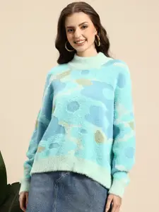 Mast & Harbour Abstract Design Drop-Shoulder Fuzzy Pullover