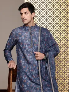 House of Pataudi Floral Printed Sequinned Jashn Kurta with Churidar & With Dupatta