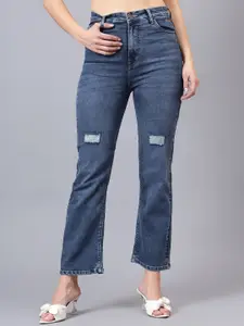 BAESD Women Comfort Regular Fit Mildly Distressed Heavy Fade Stretchable Jeans