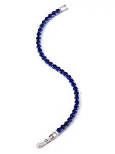 SWASHAA Women Brass Cubic Zirconia Silver-Plated Wraparound Bracelet