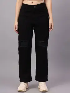 BAESD Women Comfort Straight Fit High-Rise Mildly Distressed Stretchable Jeans