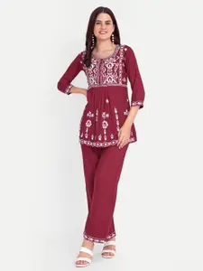 FNOCKS Organic Cotton Embroidered Peplum Top with Trousers