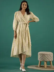 Sangria Printed Cotton Wrap Ethnic Dress