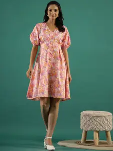 Sangria Printed Cotton A-Line Ethnic Dress