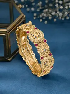 Peora Gold-Plated Thick Stone-Studded Single Piece Openable Kada Bangle