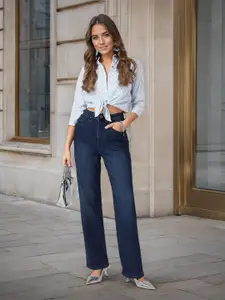 Flying Machine Women Straight Fit High-Rise Clean Look Stretchable Jeans