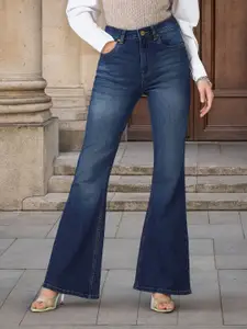 Flying Machine Women Ultra Wide Flared Mid-Rise Clean Look Light Fade Stretchable Jeans