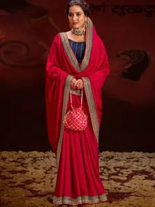 Saree mall Ethnic Motifs Beads and Stones Silk Blend Sarees  With Blouse Piece