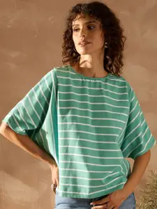 KASSUALLY Striped Batwing Sleeve Cotton Boxy Top