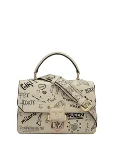 Da Milano Printed Leather Structured Satchel with Cut Work