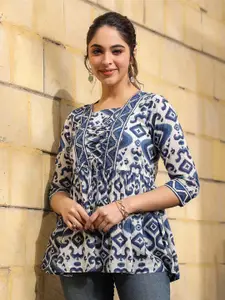 Rain & Rainbow Printed Square Neck Pure Cotton Empire Top