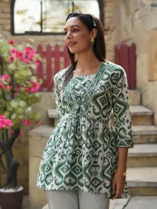 Rain & Rainbow Printed Square Neck Pure Cotton Empire Top