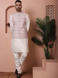 Jompers Woven Design Printed Mandarin Collar Long Sleeves Kurta with Churidar