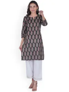 BAESD Ethnic Motifs Printed Notch Neck Cotton Straight Kurta