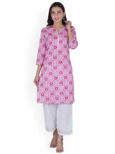 BAESD Quirky Printed Notch Neck Pure Cotton Straight Kurta