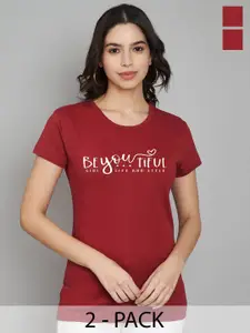 Trend Level Women Pack Of 2 Typography Printed T-shirt