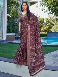 Satrani Zari Geometric Printed  Silk Blend Saree