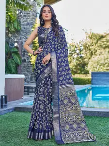 Satrani Floral Zari Silk Blend Saree With Blouse Piece