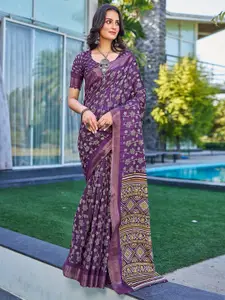Satrani Floral Zari Silk Blend Saree