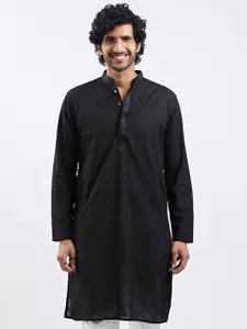 VASTRAMAY Floral Embroidered Mandarin Collar Thread Work Straight Kurta