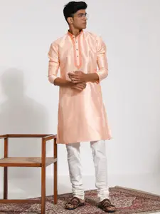 VASTRAMAY Men Floral Yoke Design Regular Thread Work Dupion Silk Kurta with Churidar