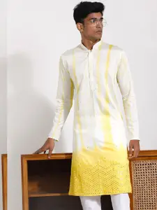 VASTRAMAY Printed Mirror Work Mandarin Collar Straight Kurta