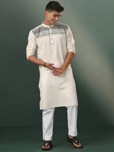VASTRAMAY Geometric Yoke Design Pure Cotton Straight Kurta With Pyjama
