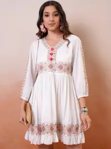 Vishudh Women Floral Embroidered Drop Waist  Fit & Flare Dress