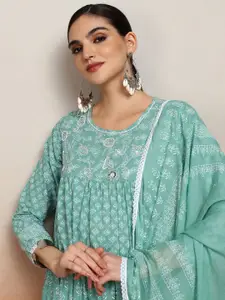 Vishudh Ethnic Motifs Embroidered Tiered Maxi Dress Set With Dupatta