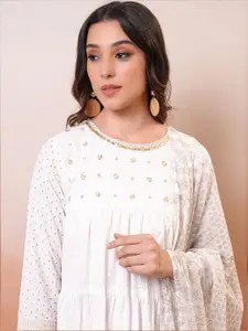 Vishudh Embroidered Tiered Maxi Dress Set With Dupatta