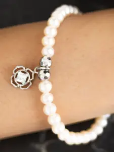 Stone Story By Shruti Women Sterling Silver Pearls Rhodium-Plated Charm Bracelet