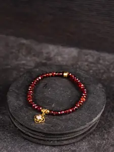 Stone Story By Shruti Women Gold-Plated Garnet Beaded Elasticated Bracelet