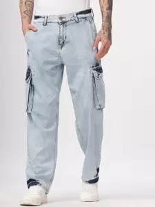 WROGN Men Comfort Mid-Rise Heavy Fade Cargo Jeans