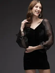 TANDUL Velvet Sheath Mini Dress