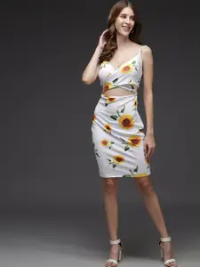TANDUL Women Floral Print PU Coated Sheath Dress