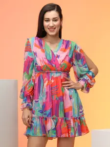 Globus Tropical Print Chiffon Fit & Flare Dress