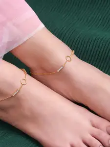 Unniyarcha Women Pack Of 2 Gold-Plated Artificial Stones and Beads Anklet