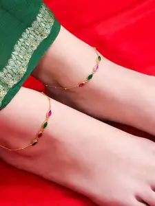 Unniyarcha 92.5 Silver Pack Of 2 Gold-Plated Artificial Stones and Beads Anklet