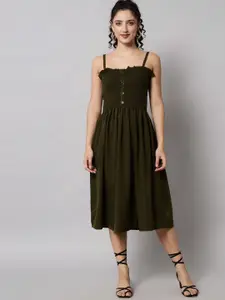 TANDUL Organic Cotton Crepe Fit & Flare Smocked Midi Dress