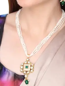Anvik Gold-Plated Kundan-Studded & Beaded Necklace & Earrings