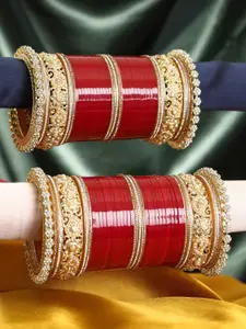 Adwitiya Collection Set Of 39 Gold Plated & Beaded Wedding Chuda Bangles