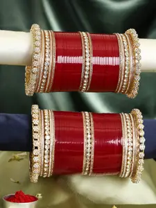 Adwitiya Collection Set Of 39 Gold-Plated Stone-Studded Bangles