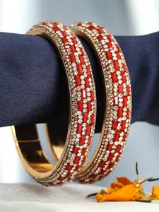 Adwitiya Collection Set of 2 Gold Plated Stone-Studded Bangles