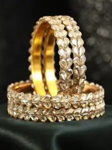 Adwitiya Collection Set Of 4 Gold-Plated Stone-Studded Bangles