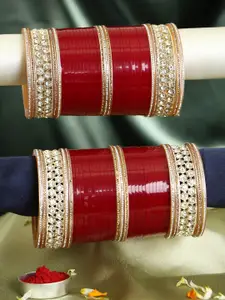 Adwitiya Collection Set of 38 Gold Plated Stone-Studded Wedding Chuda Bangles