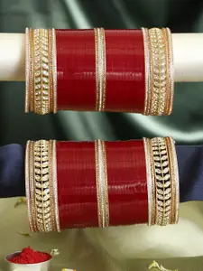 Adwitiya Collection Set Of 74 Gold Plated & Stone-Studded Wedding Chuda Bangles