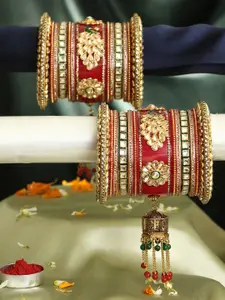 Adwitiya Collection Set Of 30 Gold-Plated Stone-Studded Bridal Chuda Bangles