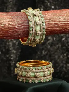 Adwitiya Collection Set Of 10 Gold-Plated Stone-Studded Bangles