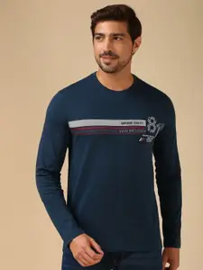 Van Heusen Innerwear Men Typography Striped Pure Cotton Pockets T-shirt