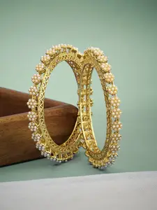 ATIBELLE Set Of 2 Gold-Plated Stone-Studded Bangles